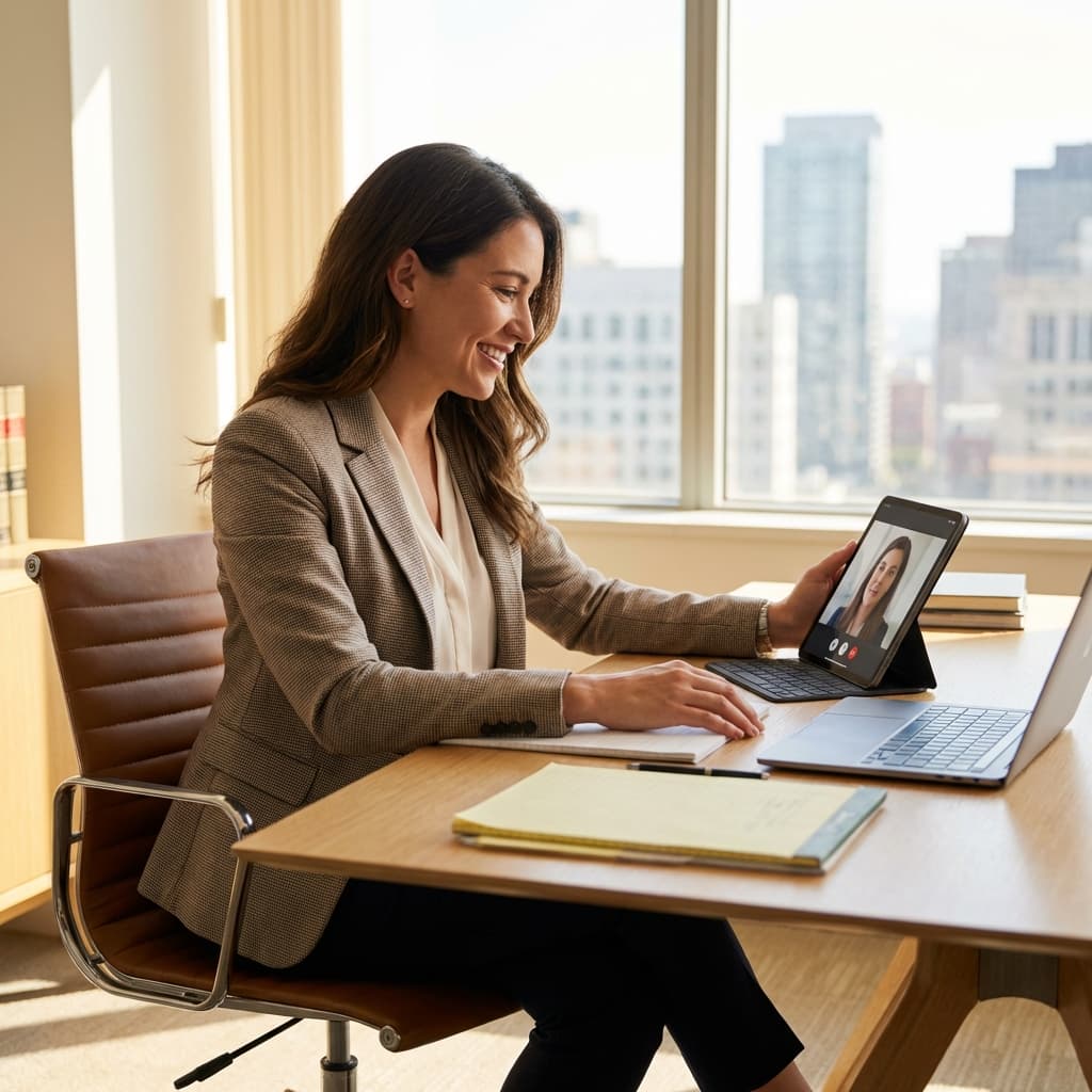 Attorney working with virtual assistant